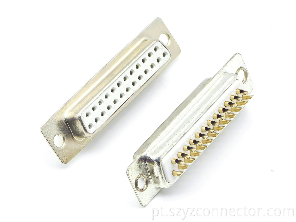 Conector D-Sub: Terminação tipo solda fêmea Chapeamento de ouro completo Branco RoHS compatível com 25P D-Sub Connector:Female Solder Type Termination Full Gold Plating White RoHS Compliant 25P